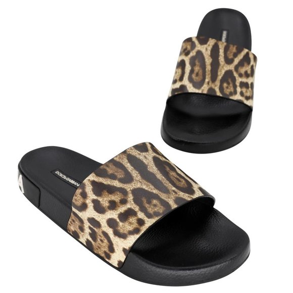 Dolce & Gabbana Shoes - Dolce & Gabbana Leopard sz 40 Logo Pool Slide Sandals DG-S0406P-0003